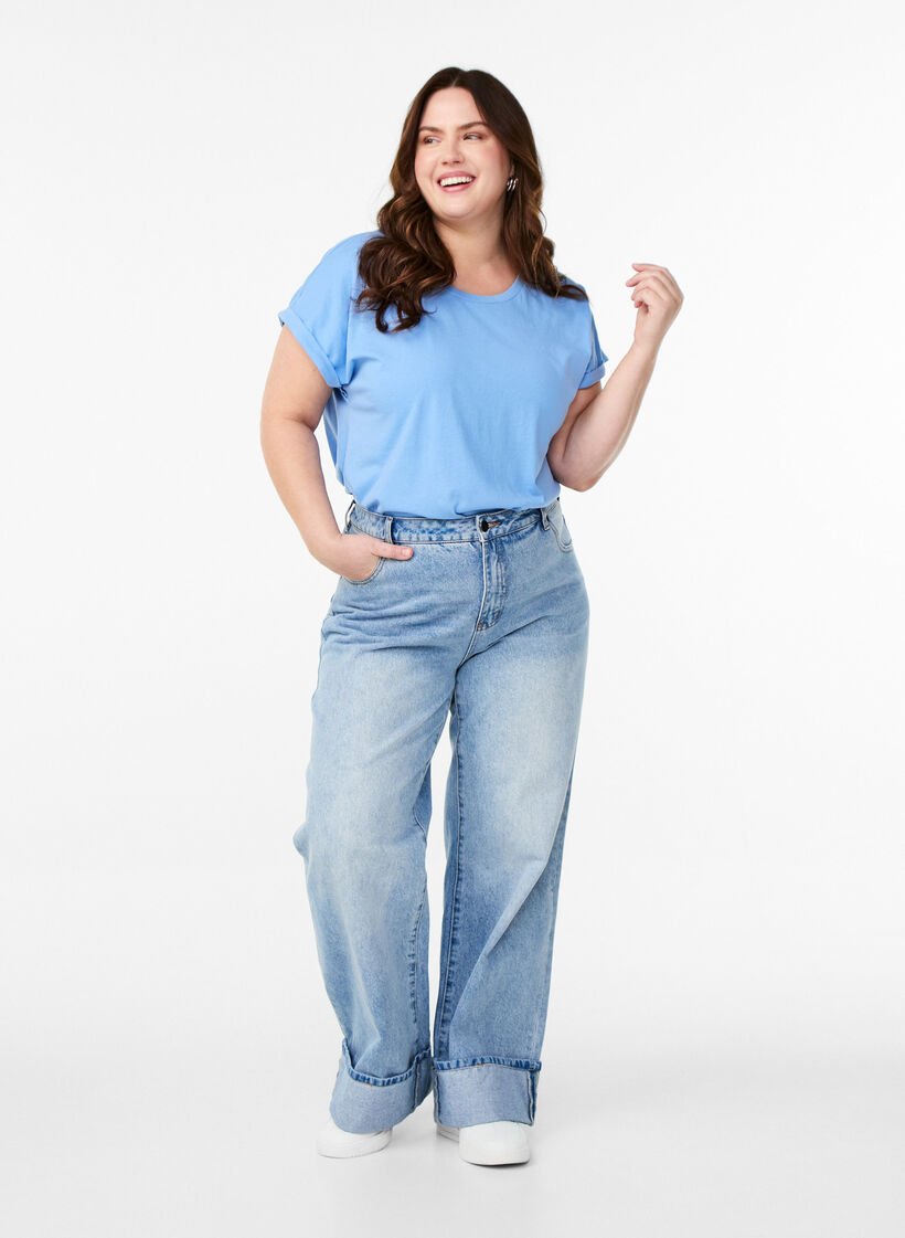 Kortermet t-skjorte i en bomullsblanding, Bl&aring;, Model image number 1