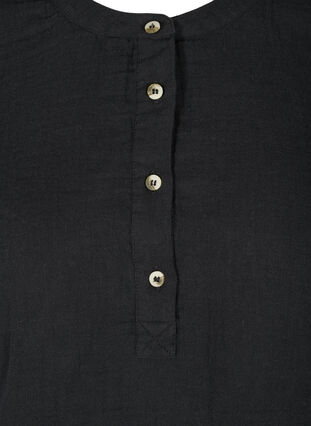 Bomullsbluse med knapper og 3/4-ermer, Black, Packshot image number 2