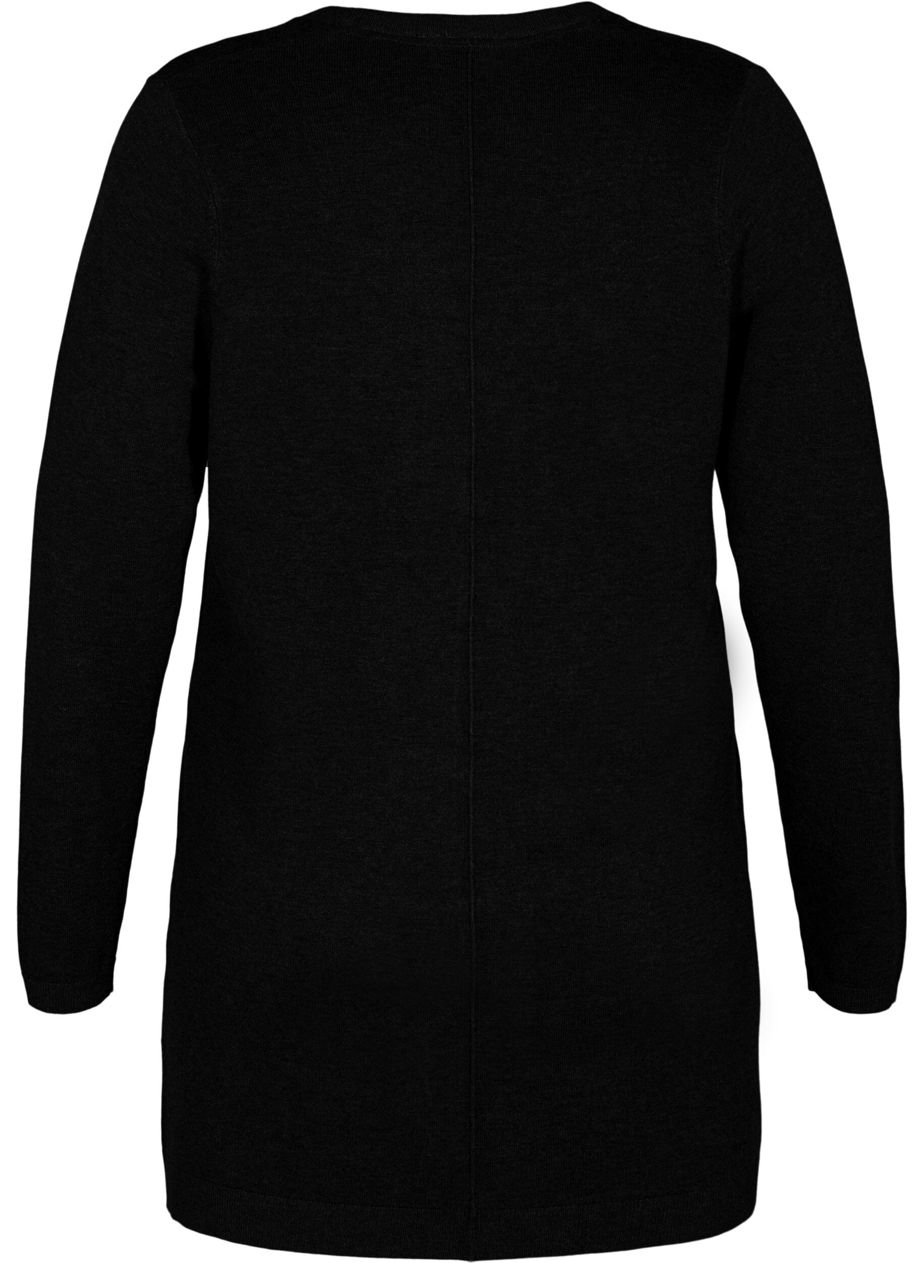 ZizziLang strikkecardigan i viskoseblanding, Svart, Packshot image number 1