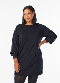Kort strikkekjole med raglanermer, Svart Kort strikkekjole med raglanermer, Svart, Model