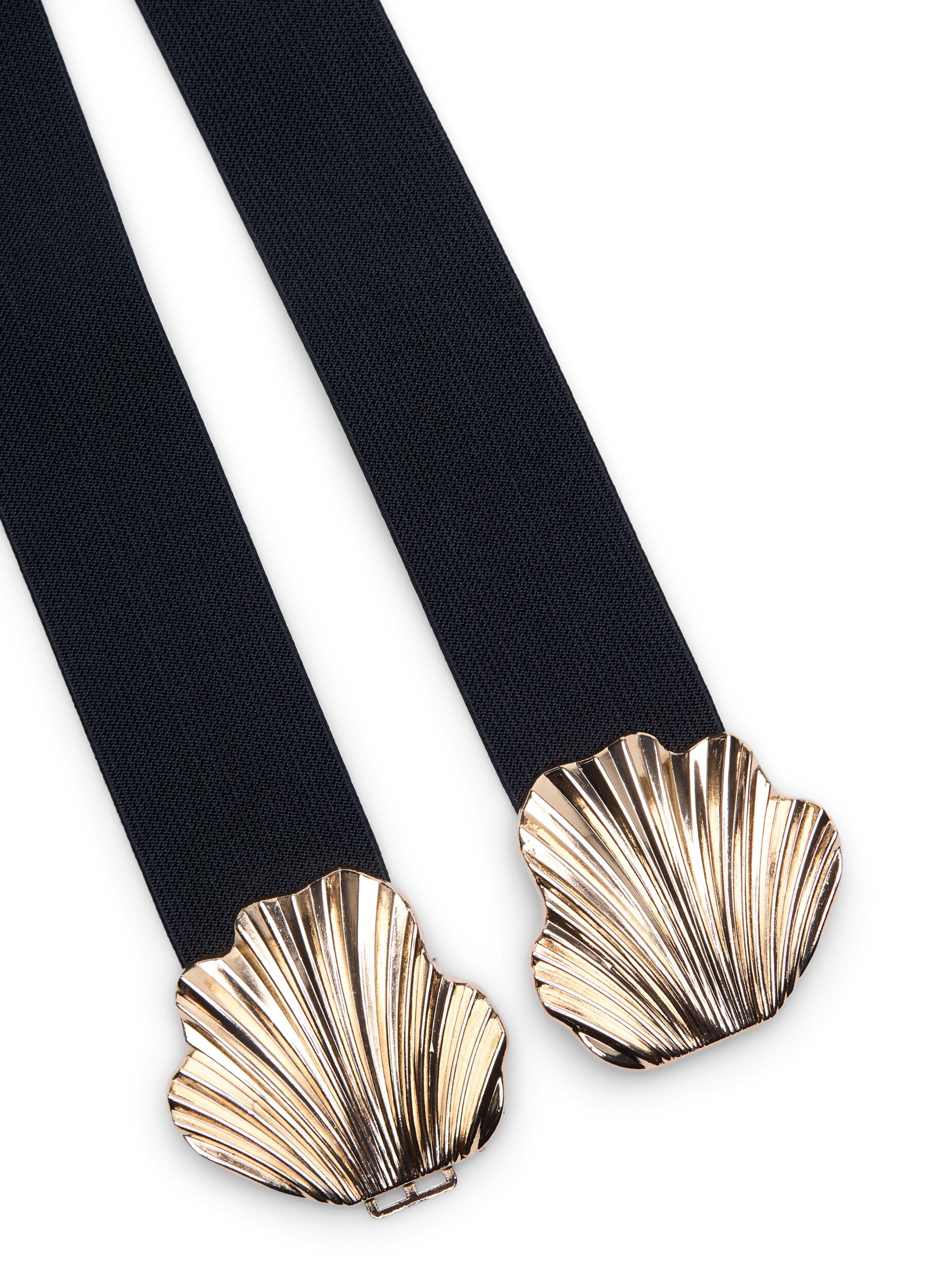 Zizzi Elastisk midjebelte med gullfarget spenne, Black, Packshot image number 1