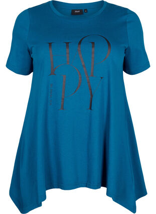 T-skjorte i bomull med tekst, Blue Coral HAPPY, Packshot image number 0