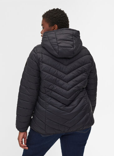 Lett jakke med quiltet mønster, hette og lommer, Black, Model image number 1