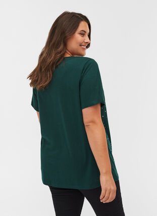 T-skjorte i økologisk bomull med strass, Dark Green, Model image number 1