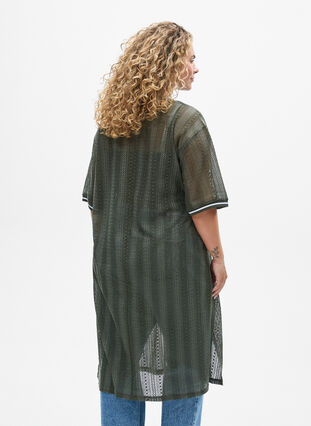 Zizzi Midikjole med hullmønster og korte ermer, Thyme, Model image number 1