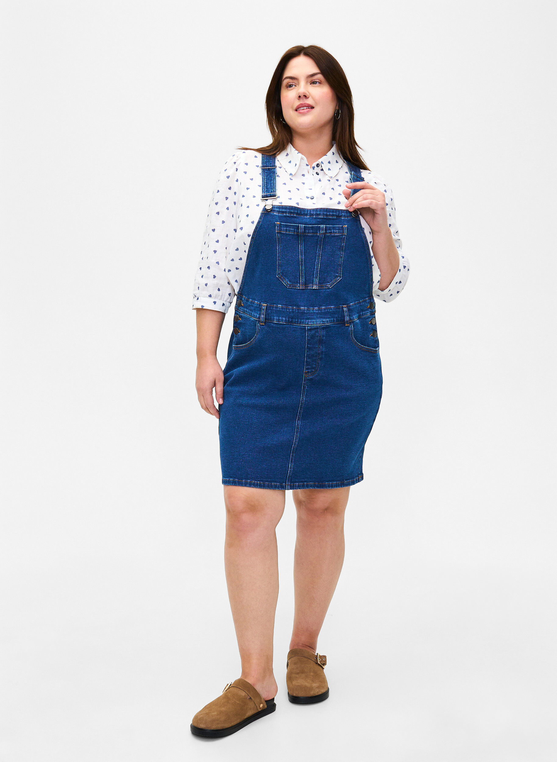 Zizzi Denim Dungarees kjole, Bl&aring;, Model image number 1