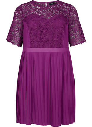 Zizzi Kortermet kjole med blondeoverdel, Grape Juice, Packshot image number 0