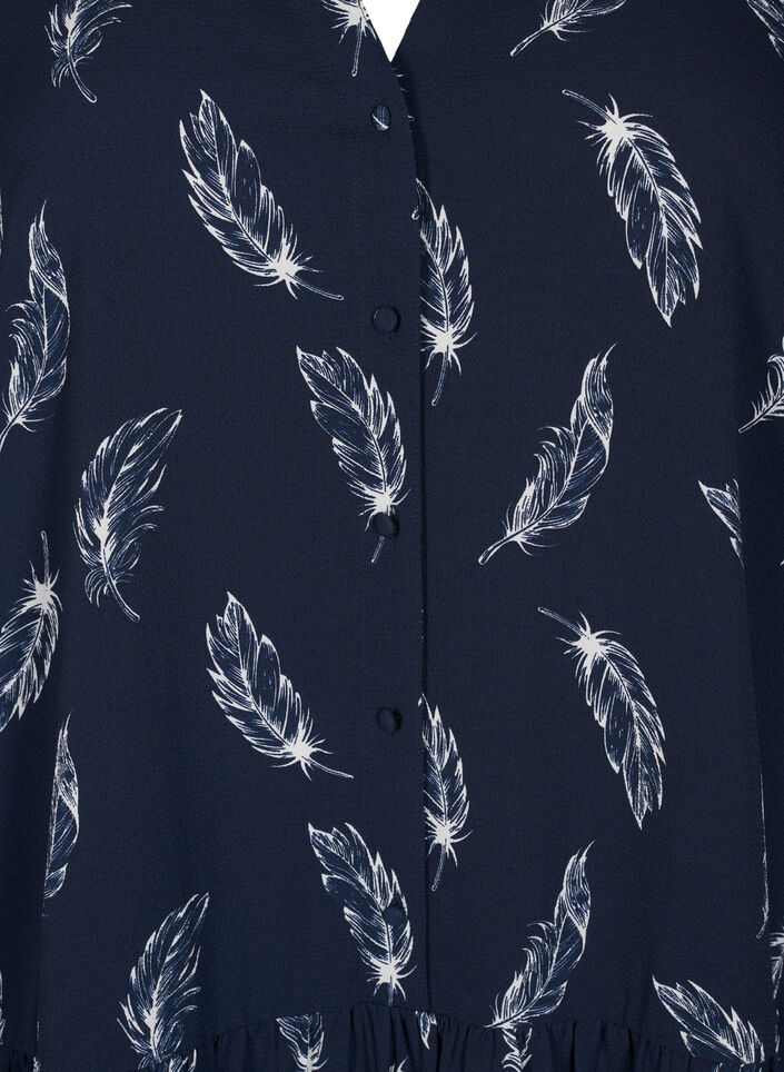 Midi-kjole med lange ermer, Navy B. Feather AOP, Packshot image number 2