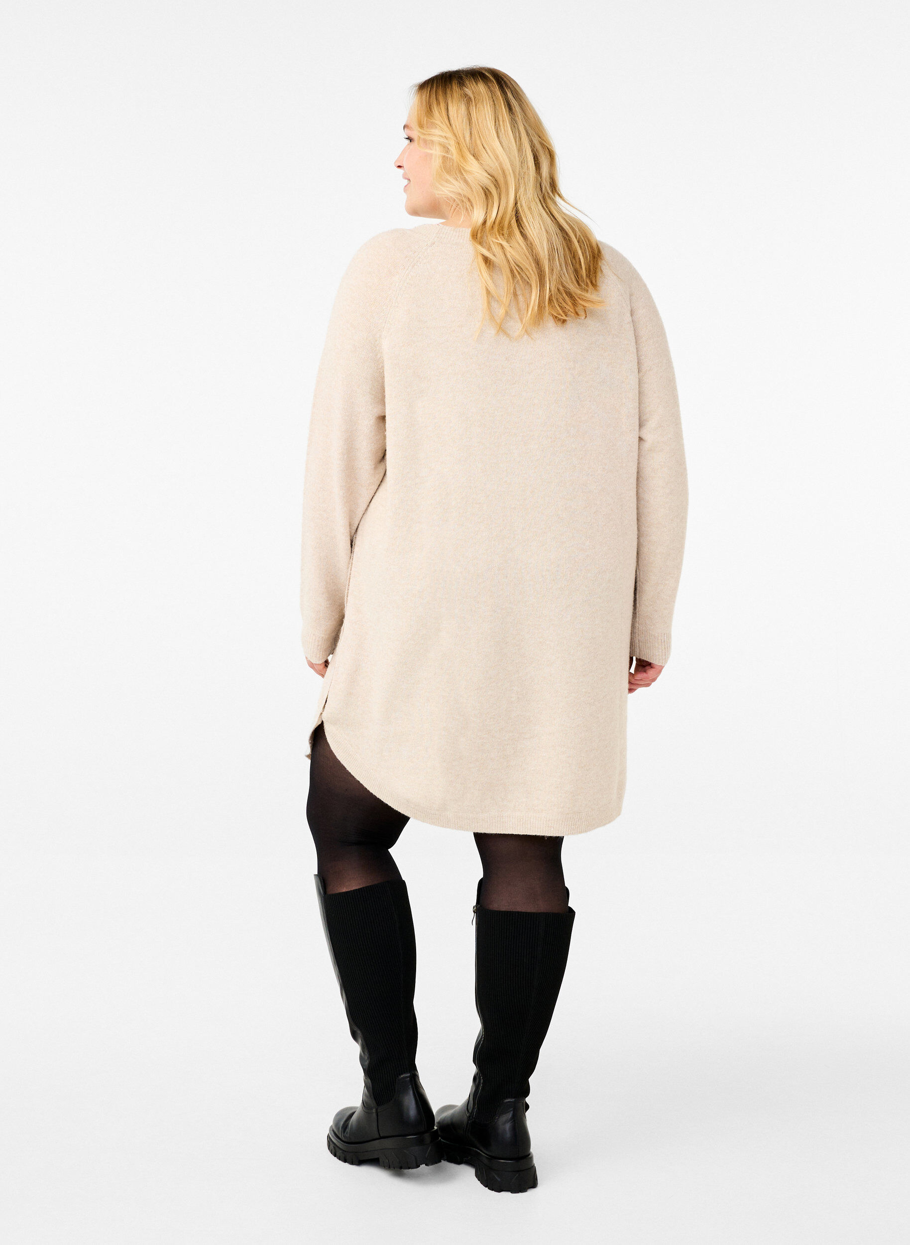 Zizzi Melert strikkekjole med knapper, Pumice Stone Mel., Model image number 1