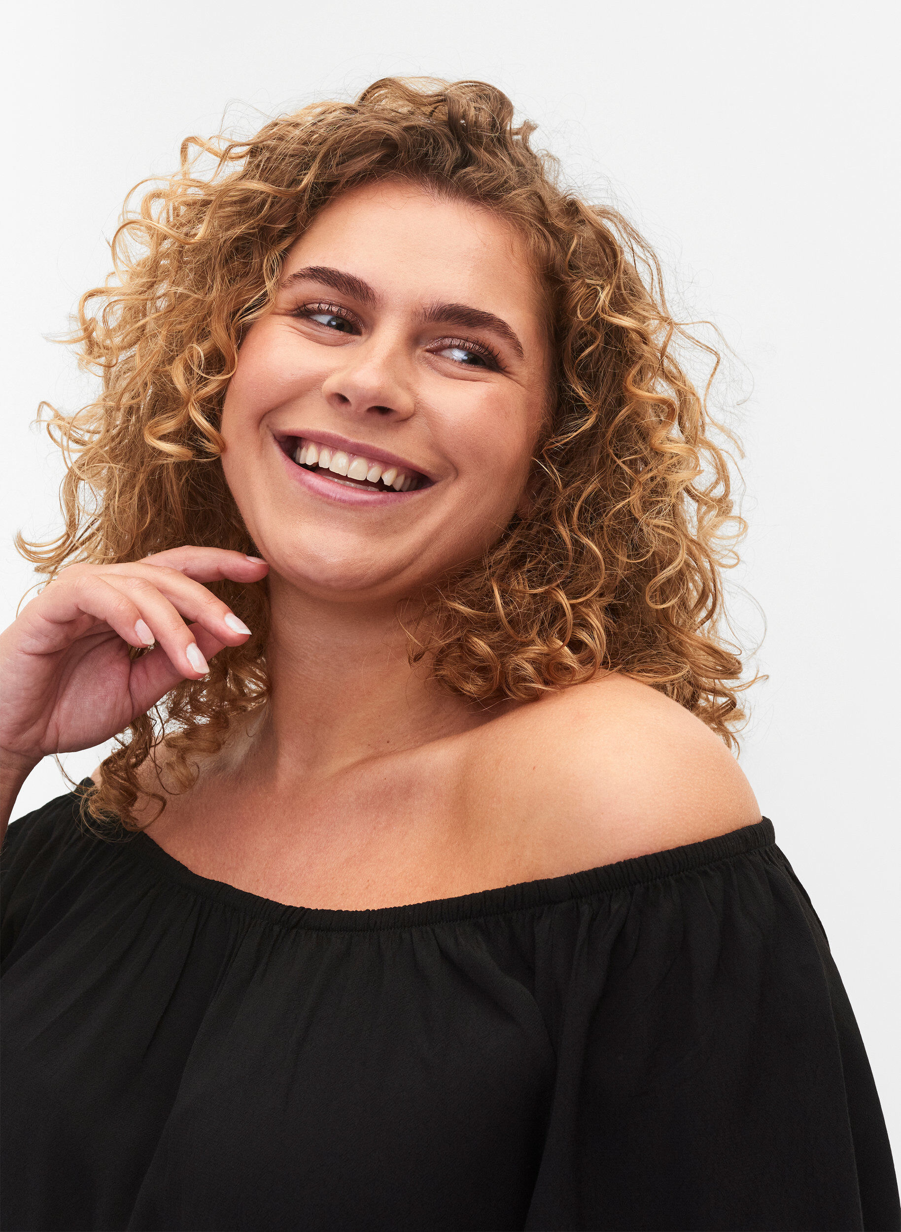 Zizzi Stripete viskosebluse med korte ermer, Black, Model image number 2