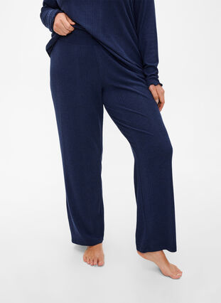 Komfortabel bukse med stripete tekstur, Night Sky Mel., Model image number 2