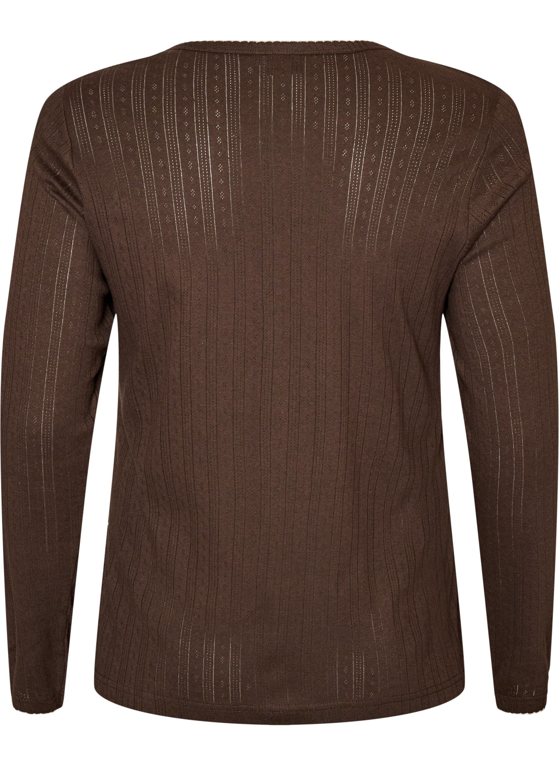 Zizzi&Oslash;kologisk bomulls pyjamatopp med hullbroderi, Brun, Packshot image number 1