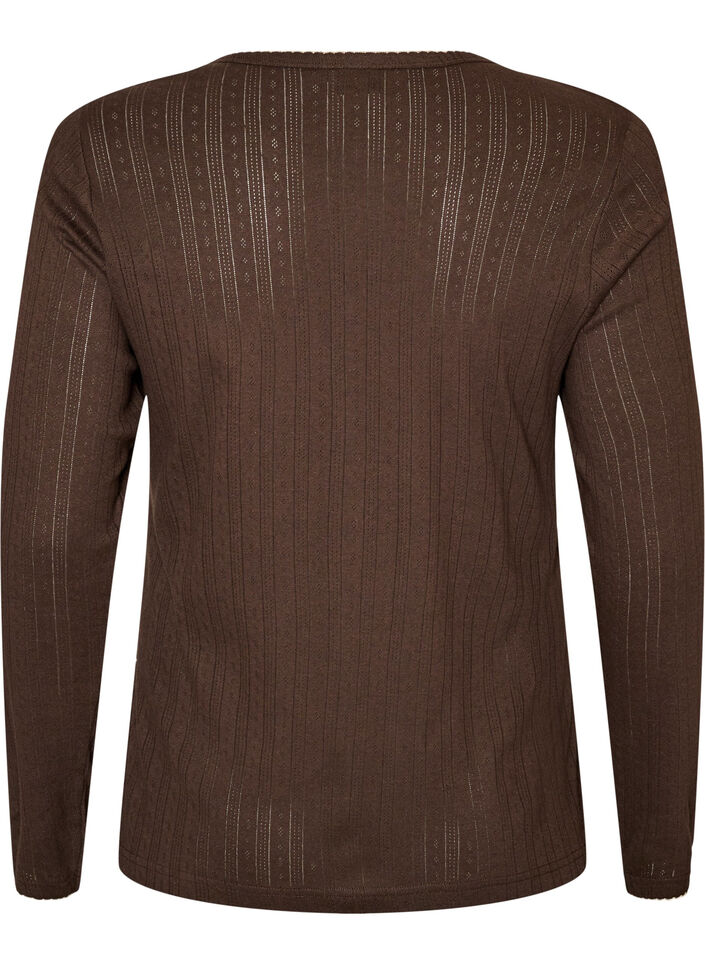 &Oslash;kologisk bomulls pyjamatopp med hullbroderi, Brun, Packshot image number 1