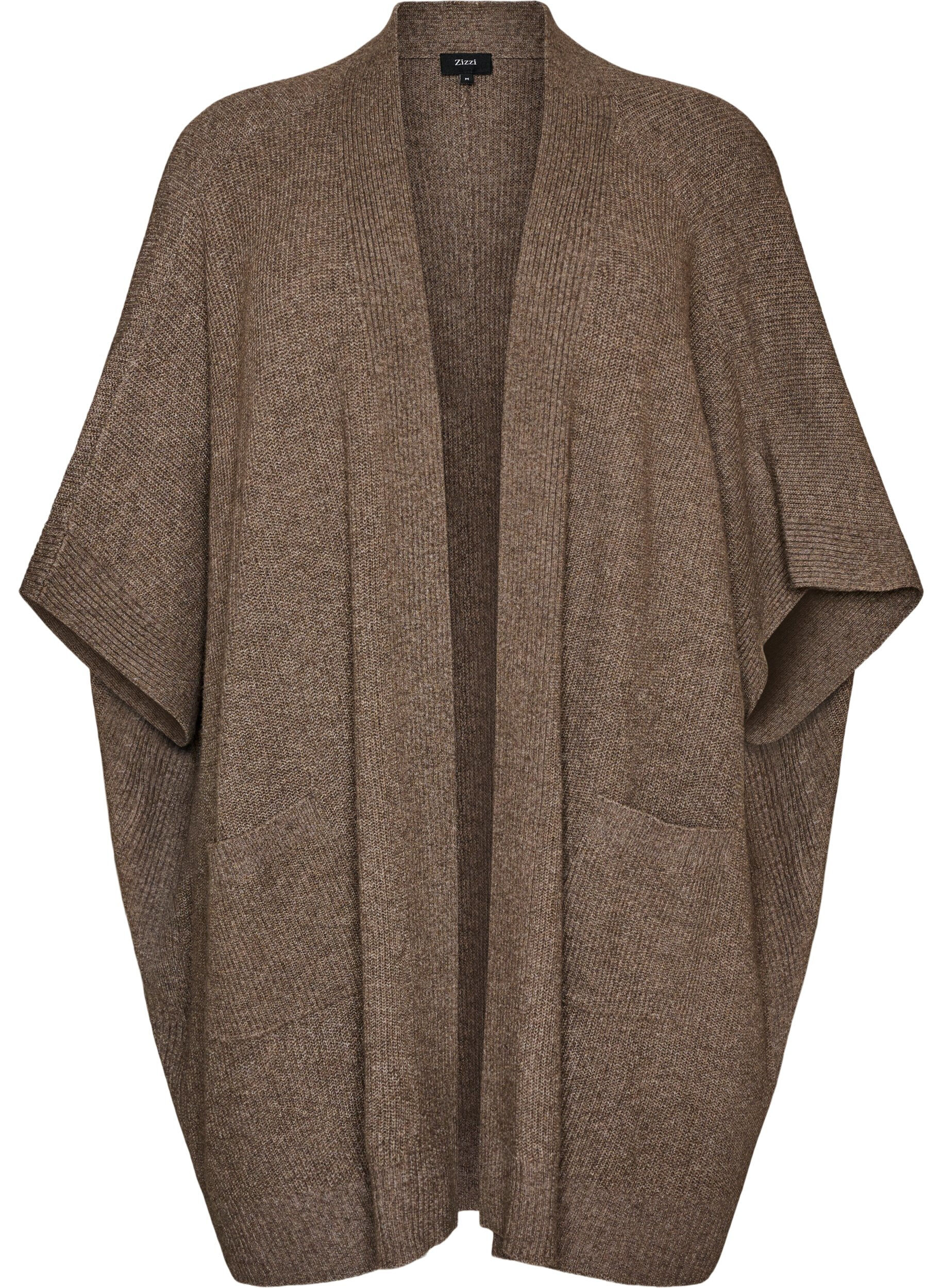 Cardigan med &aring;pen front og vide ermer