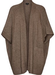 Cardigan med &aring;pen front og vide ermer, Brun