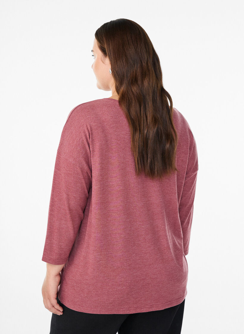 Jersey bluse med 3/4 ermer, Rosa, Model image number 2