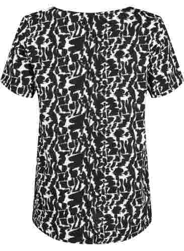 FLASH - Bluse med korte ermer og mønster, Black White AOP, Packshot image number 1