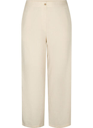 Bukser med høy midje i bomull og lin, Whitecap Gray, Packshot image number 0