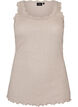 Ribbet topp med blondedetalj, Beige, Packshot image number 0