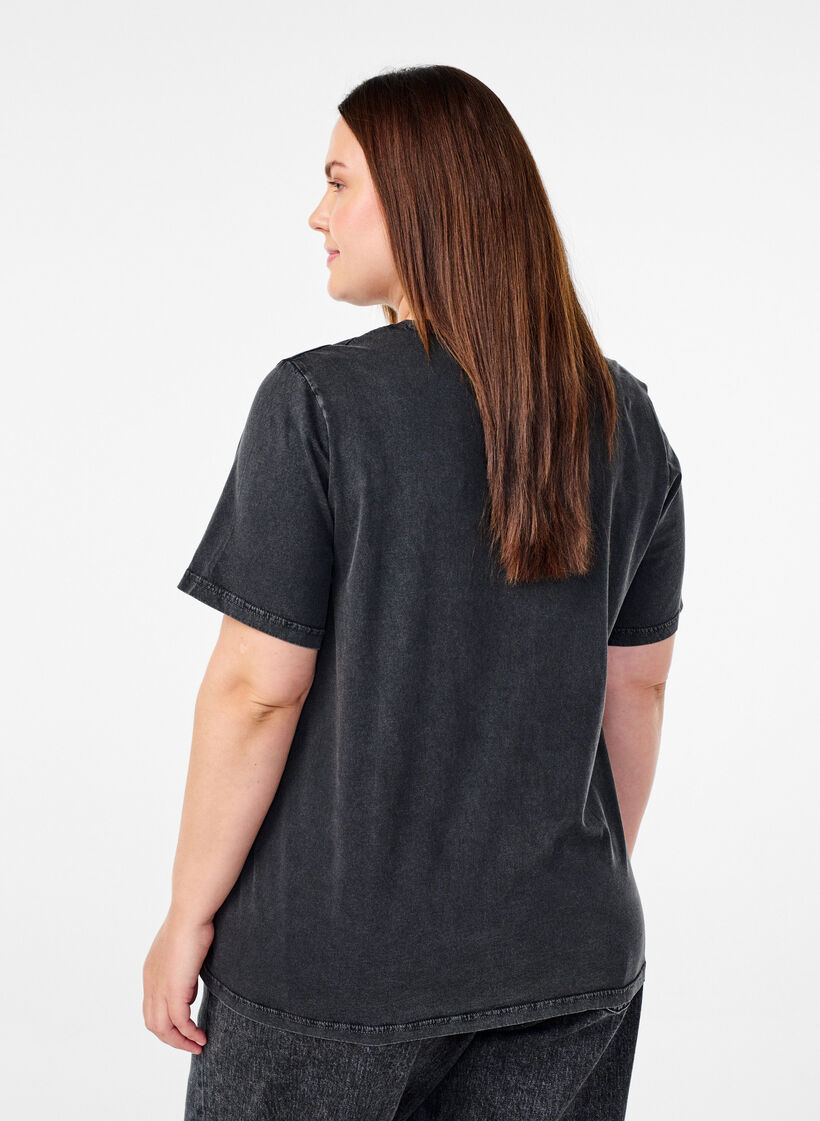 T-skjorte med maljer og trykk, Grey Washed , Model image number 1