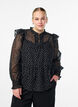 Chiffonbluse med volangdetaljer og små prikker, Svart, Model image number 0