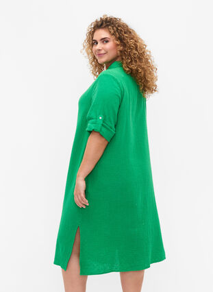 Skjortekjole i bomull med korte ermer, Bright Green, Model image number 1