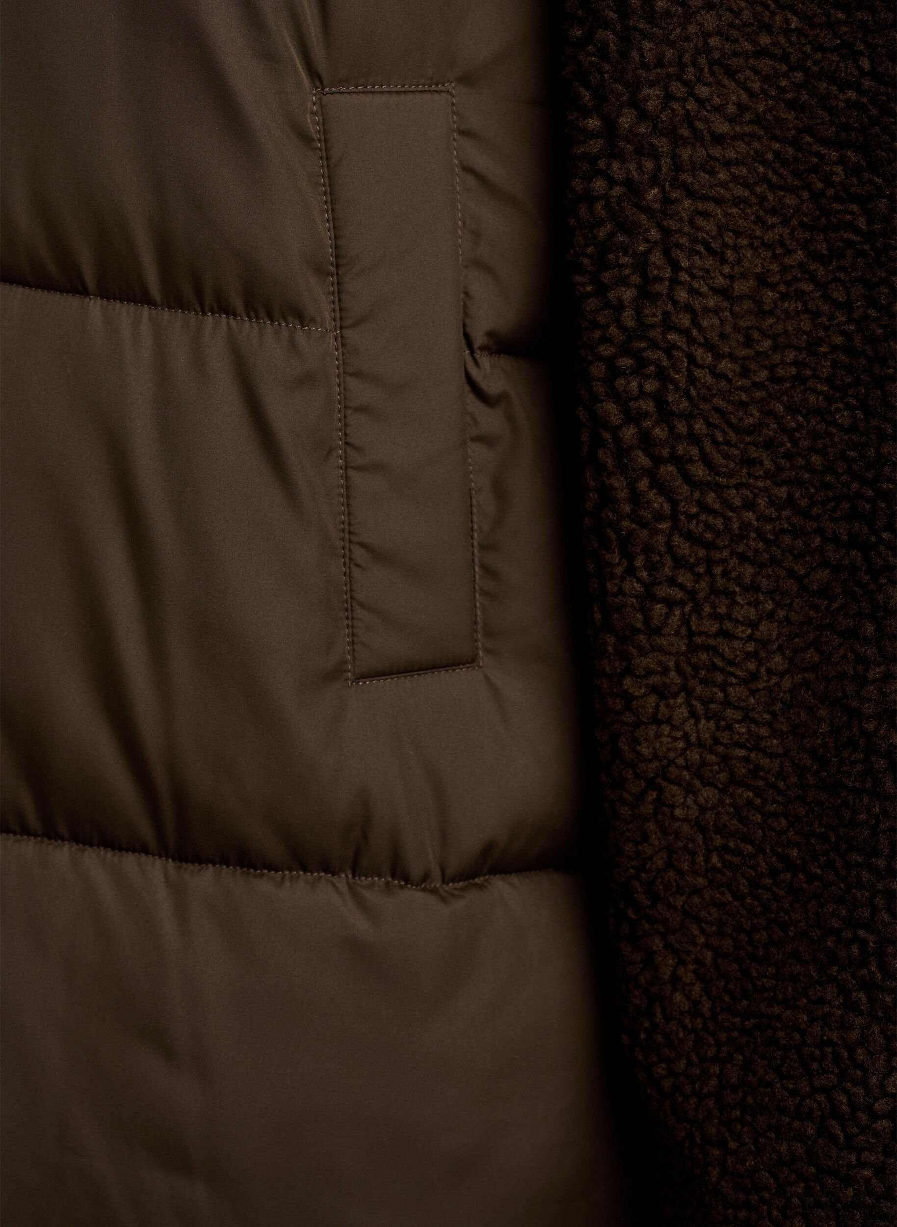 ZizziMidilang pufferjakke med teddyfleece, Brun, Packshot image number 3