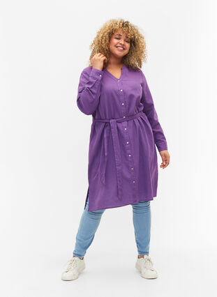 Skjortekjole med lange ermer, Deep Lavender, Model image number 2