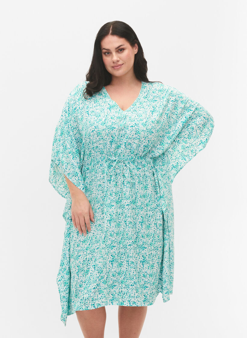Kaftan i viskose med print, Green Dot, Model image number 0