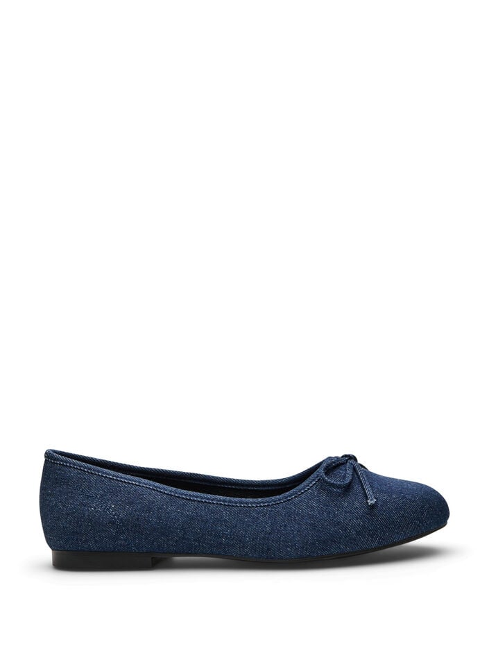Wide fit - Denim ballerina med sløyfe, Blå, Packshot image number 0