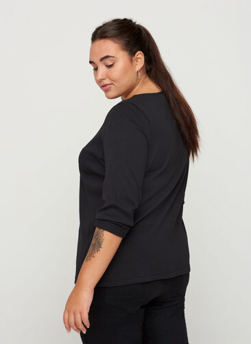 Bluse med 7/8-ermer og knapper, Black, Model image number 1