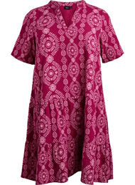 Kort A-linjekjole i bomullsmuslin, Red Ethnic AOP