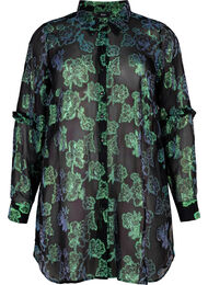 Lang skjorte i viskose med lurex struktur, Black W. Green Lurex