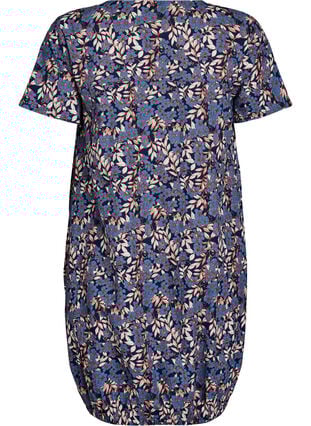 Zizzi Kortermet bomullskjole med trykt mønster, Blå, Packshot image number 1