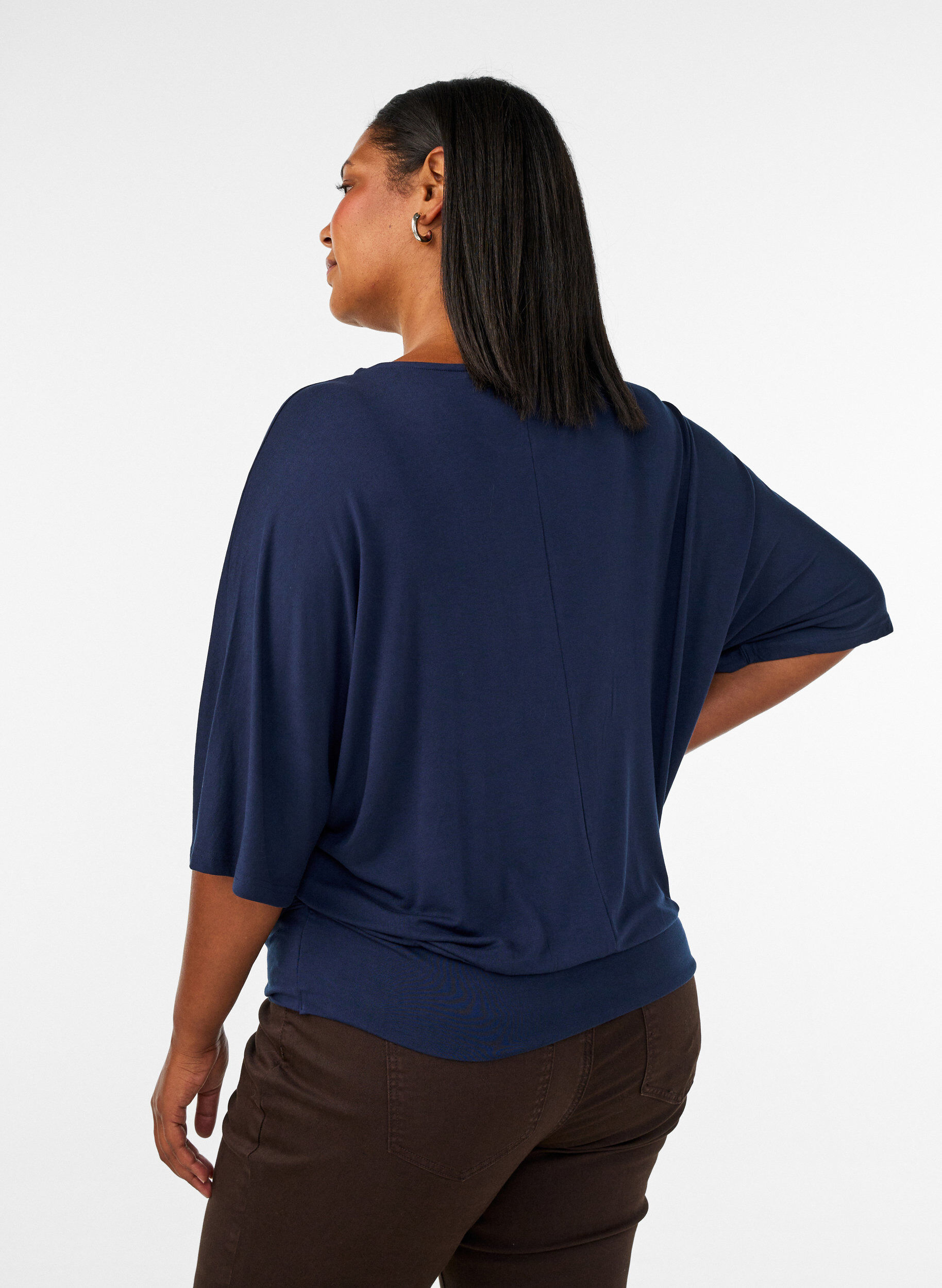 ZizziJerseybluse med albuelange ballongermer, Bl&aring;, Model image number 2