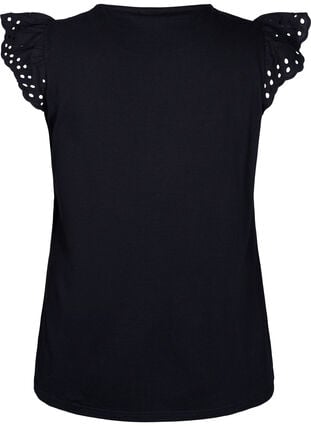 T-skjorte i økologisk bomull med engelske blonder, Black, Packshot image number 1