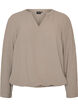 Bluse med ballongsilhuett og V-hals, Beige, Packshot image number 0