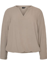 Bluse med ballongsilhuett og V-hals, Beige