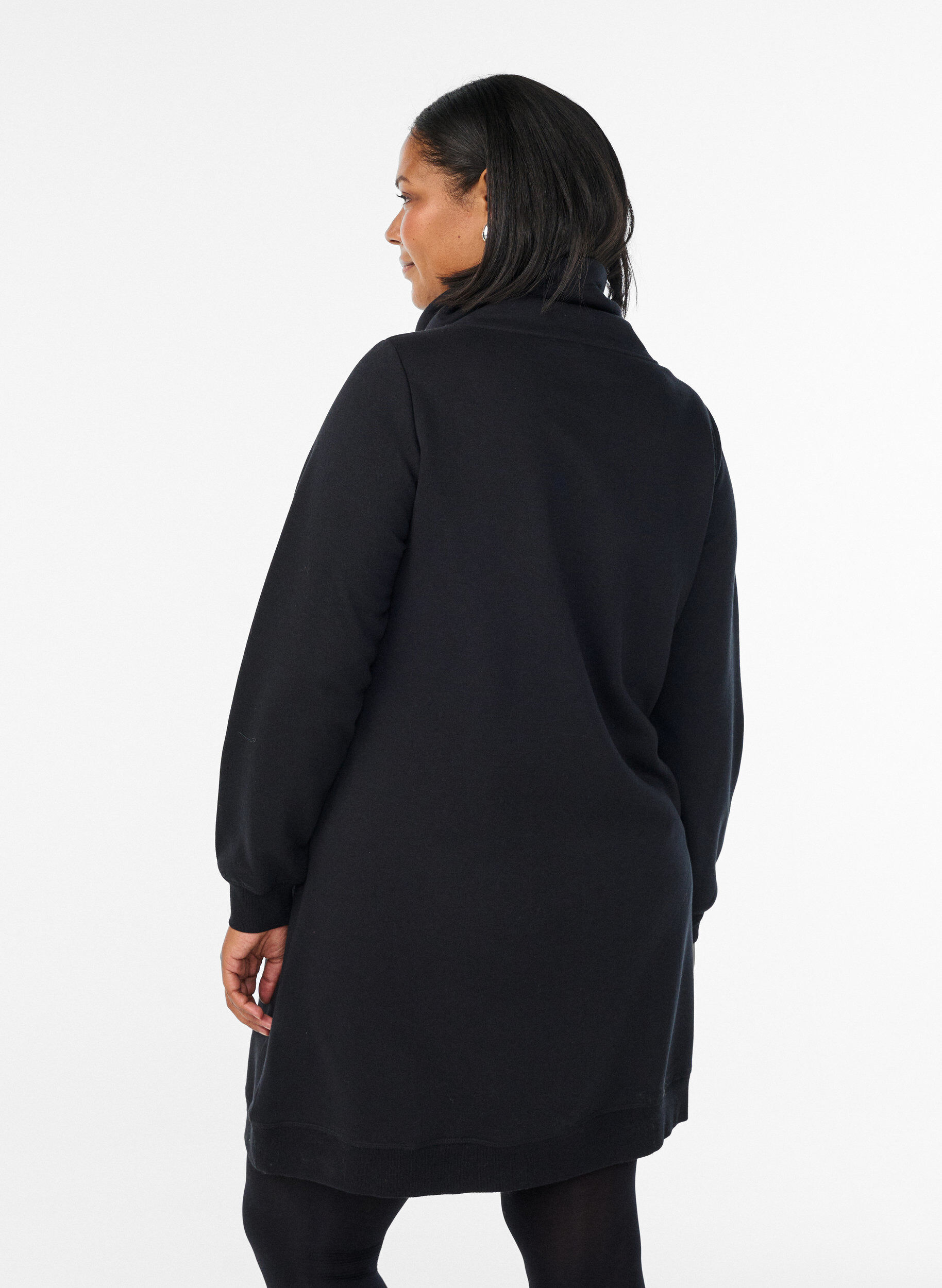 ZizziKort genserkjole med h&oslash;y hals og lommer, Svart, Model image number 2