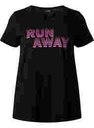 T-skjorte til trening med trykk, Black w. Run Away