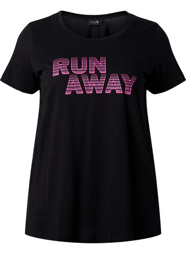 T-skjorte til trening med trykk, Black w. Run Away, Packshot image number 0