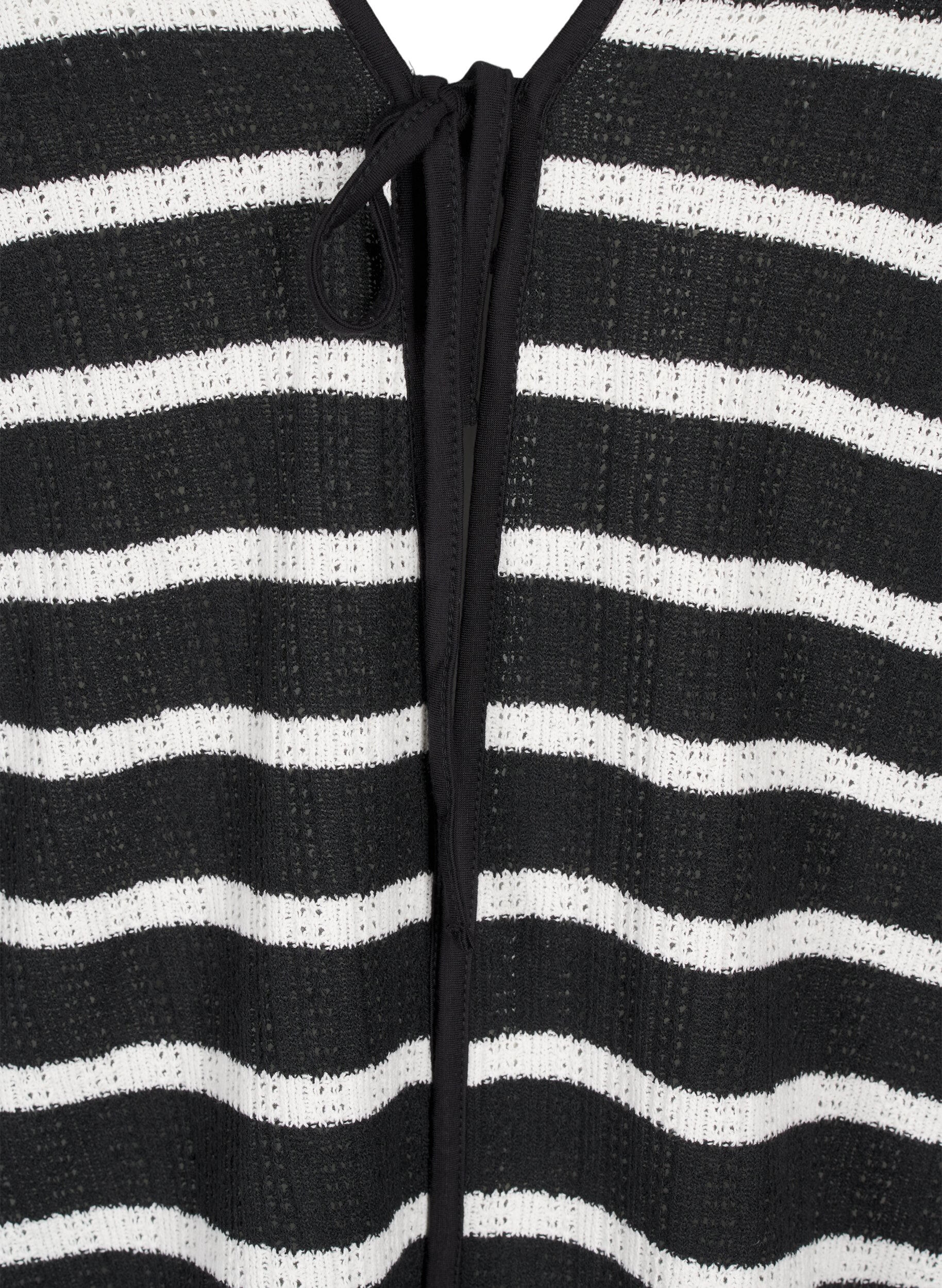 Zizzi Cardigan med knyteb&aring;nd, Black White stripe, Packshot image number 2