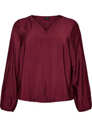 Bluse med ballongeffekt og chiffon-detaljer, R&oslash;d