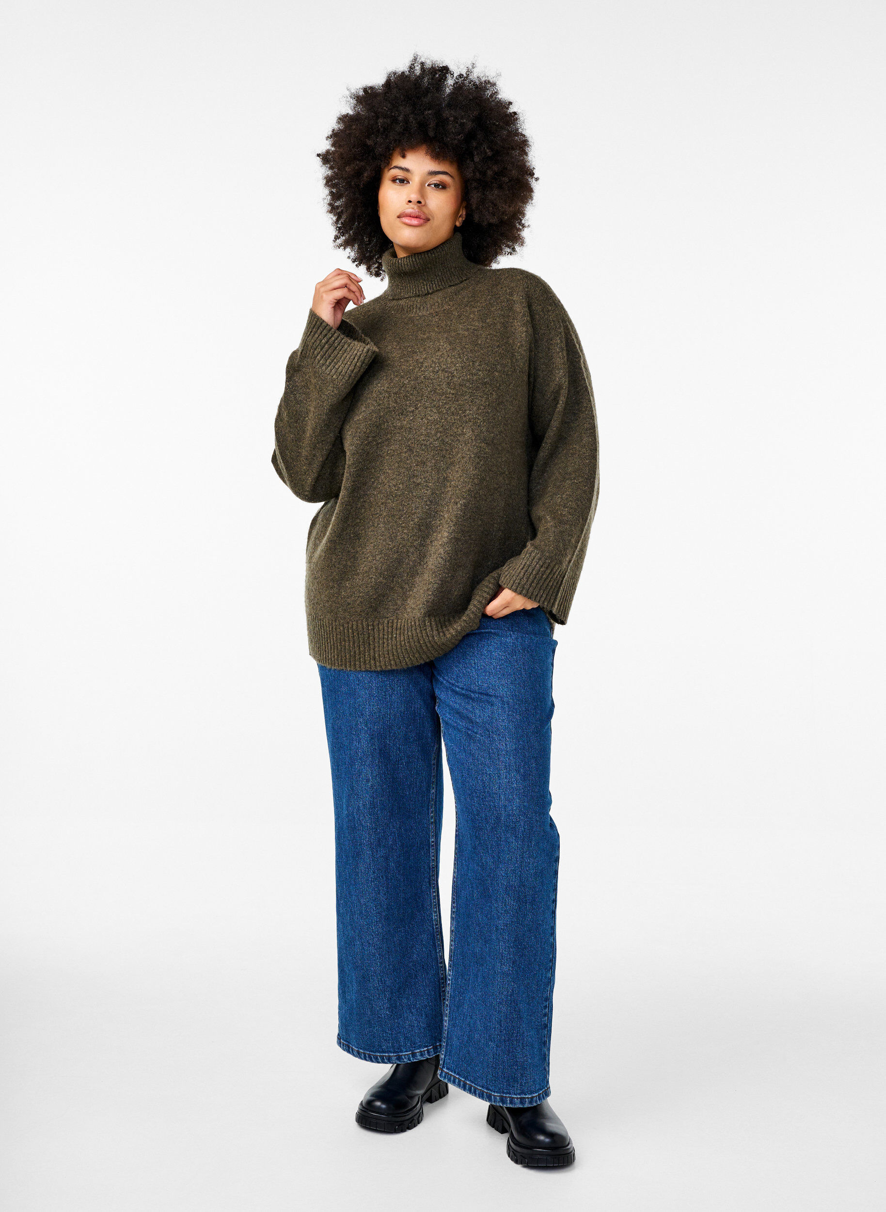 Zizzi Strikket h&oslash;yhalset bluse, Sea Turtle Mel., Model image number 3