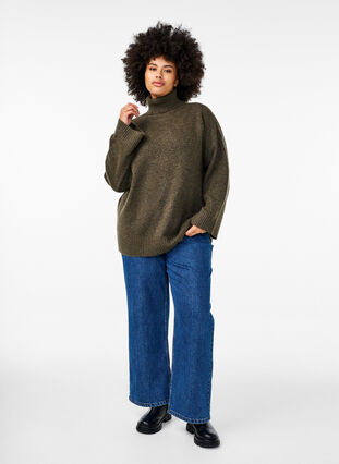 Zizzi Strikket høyhalset bluse, Sea Turtle Mel., Model image number 3