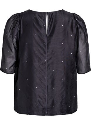 Zizzi Festbluse i organza-uttrykk med prikker, Svart, Packshot image number 1