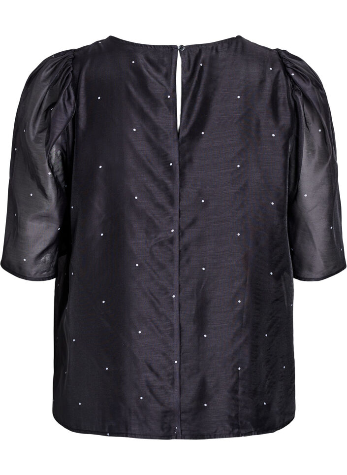 Festbluse i organza-uttrykk med prikker, Svart, Packshot image number 1