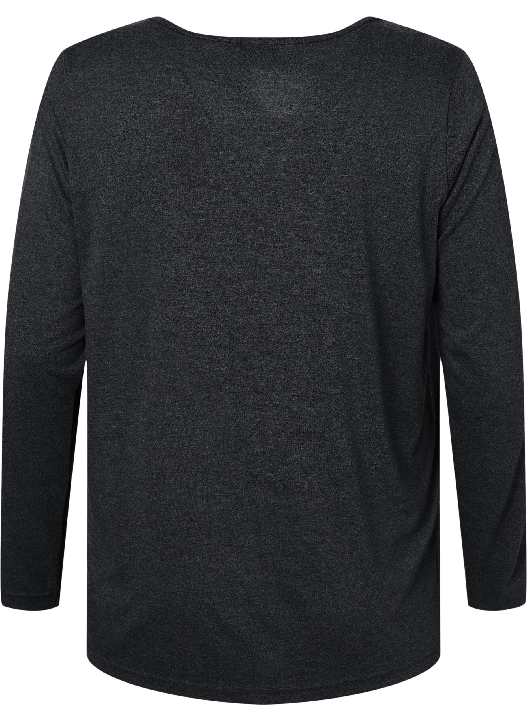 Zizzi Melange bluse med lange ermer, Black Mel. , Packshot image number 1