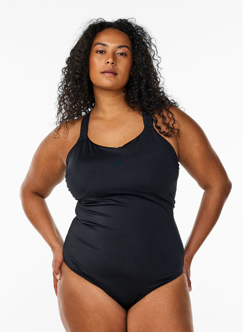 Badedrakt med kryssede stropper, Svart, Model image number 0