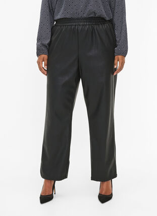 Bukser i imitert skinn med lommer, Black, Model image number 2